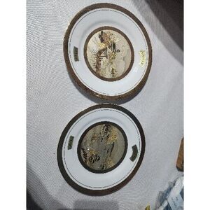 The Art of‎ Chokin 2 Engraved Plates 24k Gold Trim Made in Japan 6"